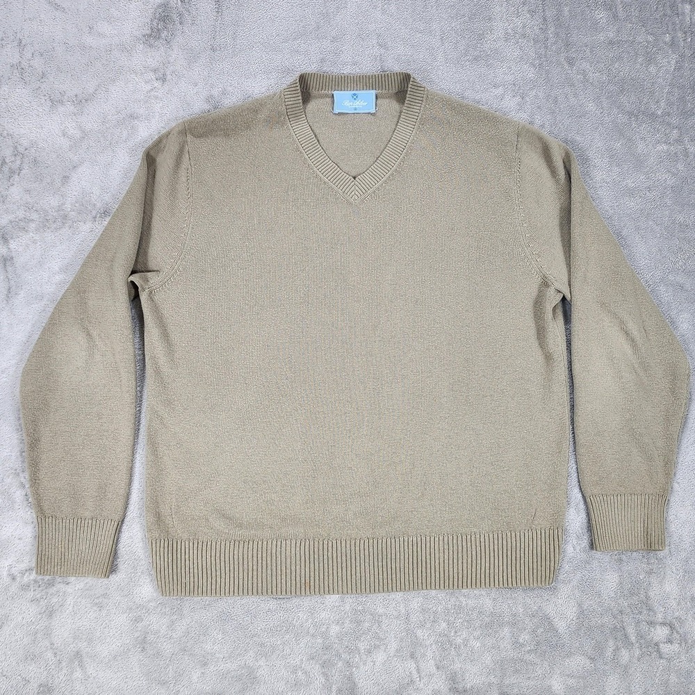 Ben Silver Sweater Mens Medium Beige Pima Cotton V Neck Lightweight Knit Classic